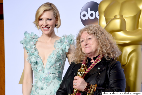 HOLLYWOOD, CA - FEBRUARY 28:  Actress Cate Blanchett (L) and costume designer Jenny Beavan, winner of Best Costume Design for 'Mad Max,' pose in the press room during the 88th Annual Academy Awards at Loews Hollywood Hotel on February 28, 2016 in Hollywood, California.  (Photo by Jason Merritt/Getty Images)